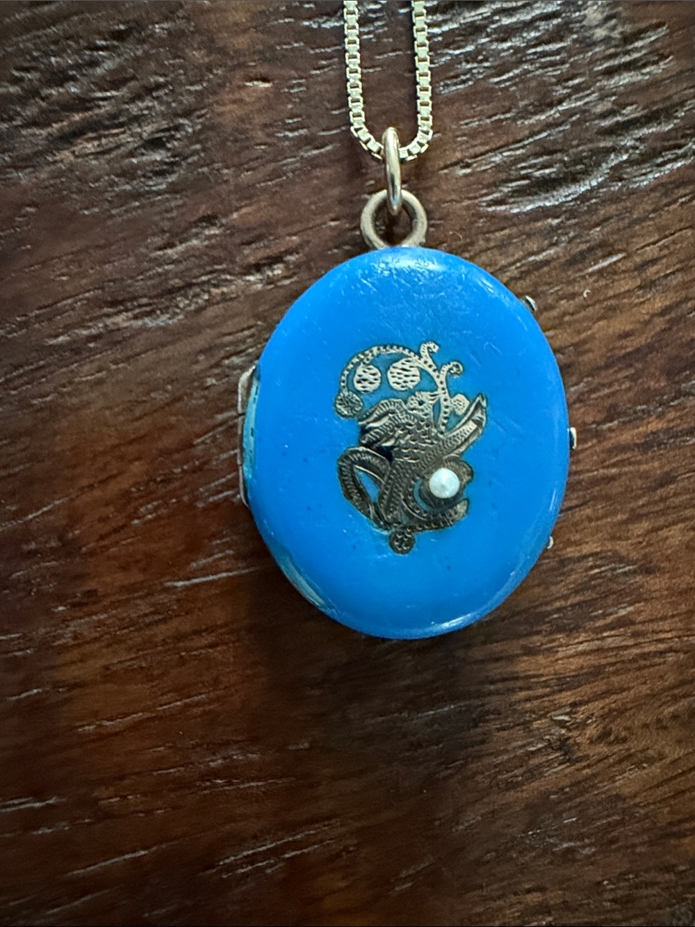 Vintage 1880’s Blue Oval Locket Pendant Chain not included.